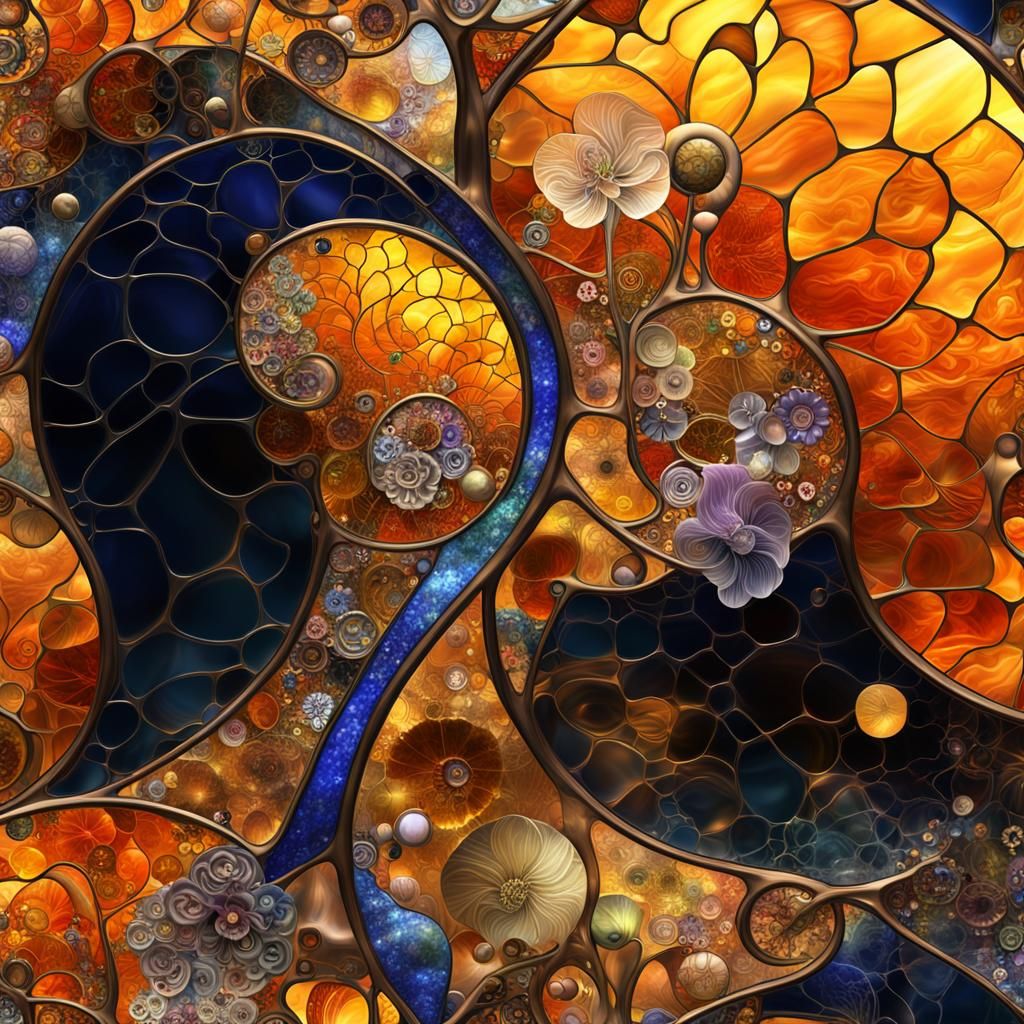 Steampunk Stained Glass Flower in Klimt Style
