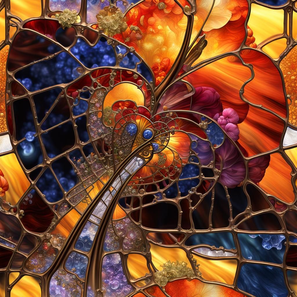 Steampunk Glass Flower in Klimt Style, CGI Fine Art