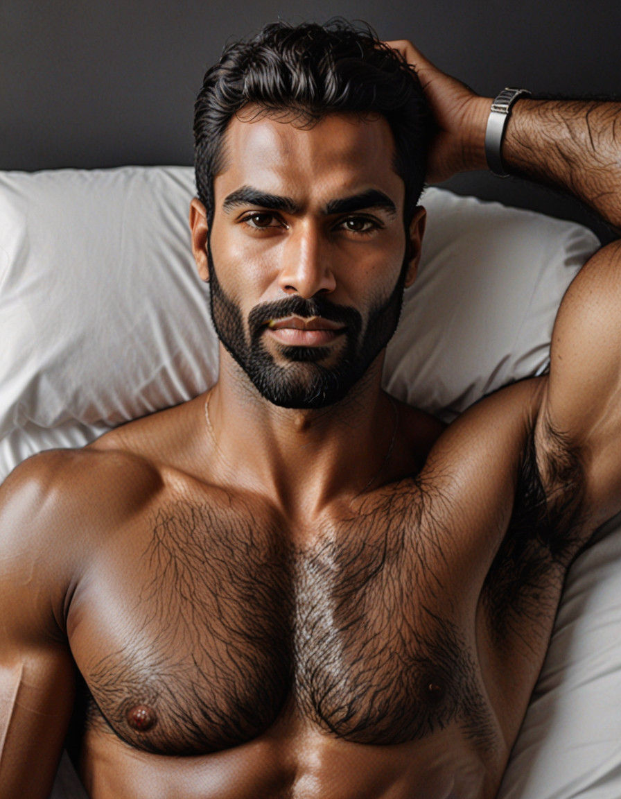 Hairy, Dark-Skinned Alpha in a Close-Up Portrait