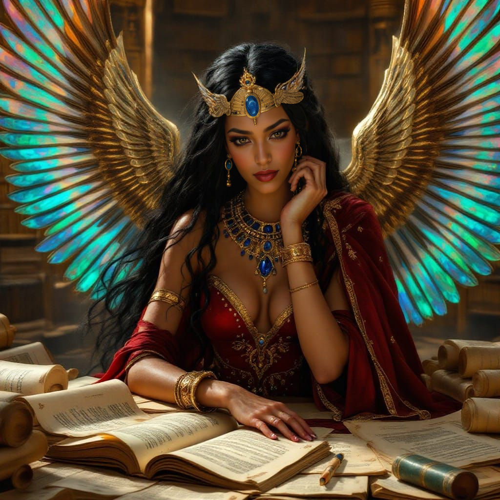 Egyptian Goddess of Wisdom in Opulent Splendor