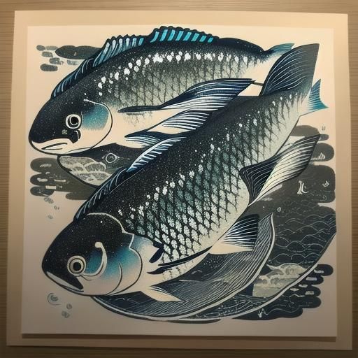 Detailed Gyotaku Fish Print with Sumi Ink