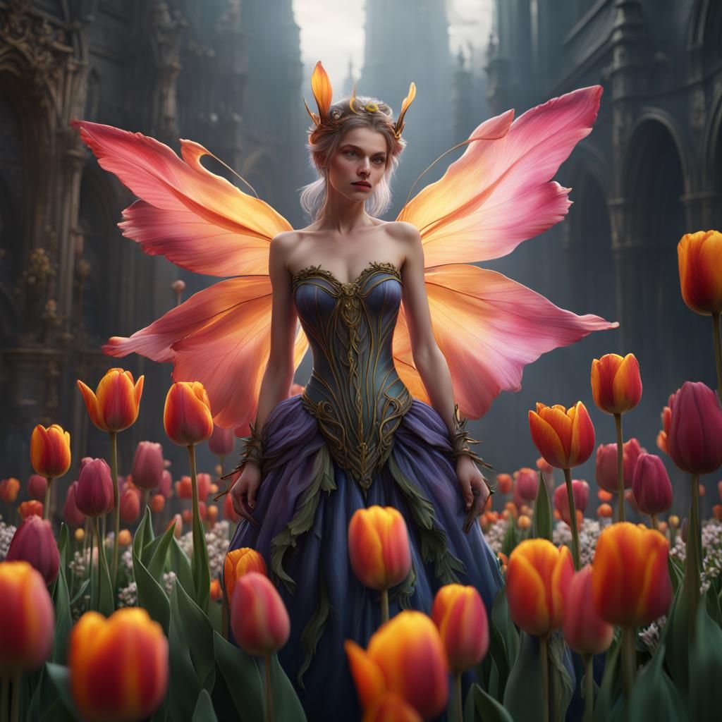 Fantastical Tulip Fairy in Detailed Matte Painting
