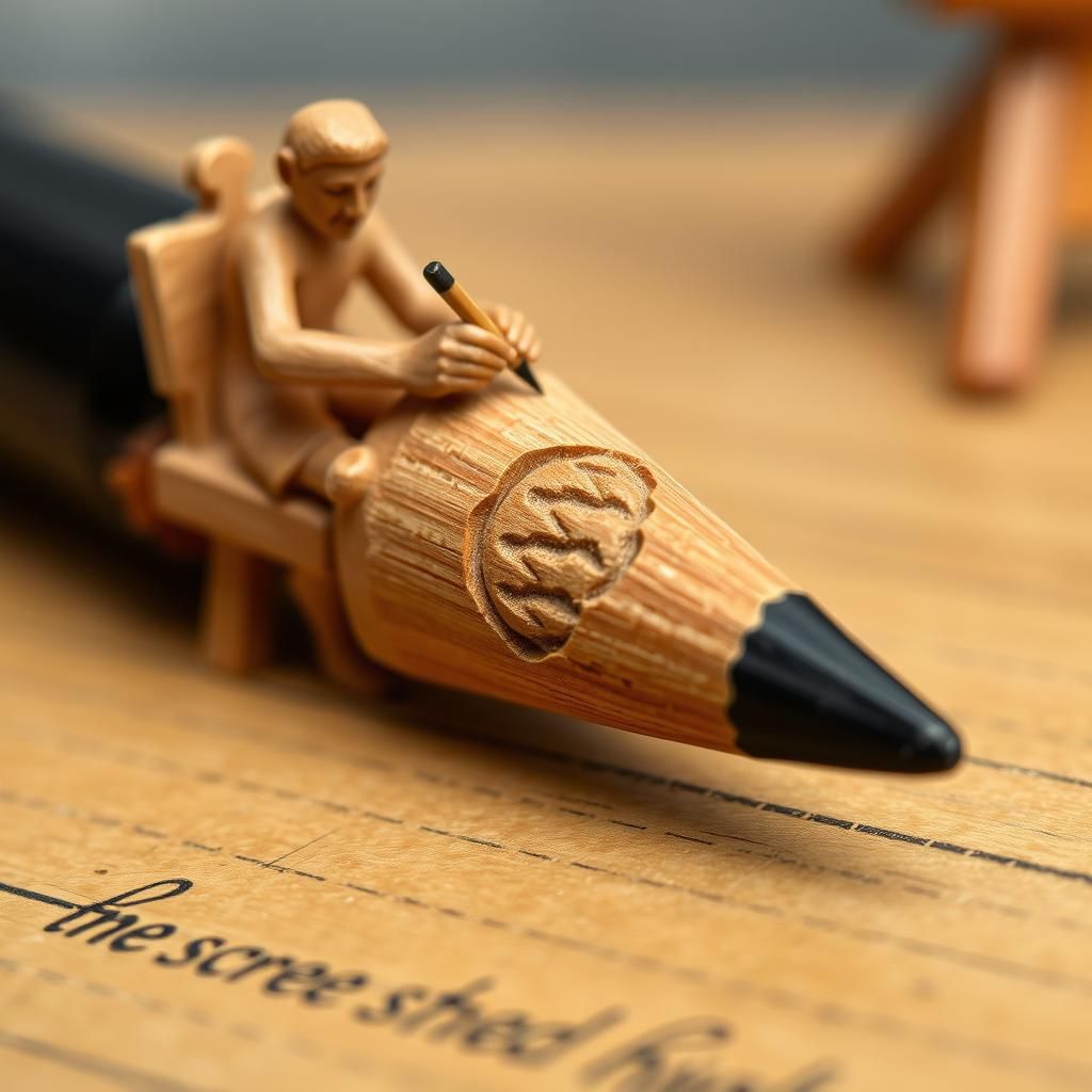 Intricate Miniature Wood Carving on Pencil Tip