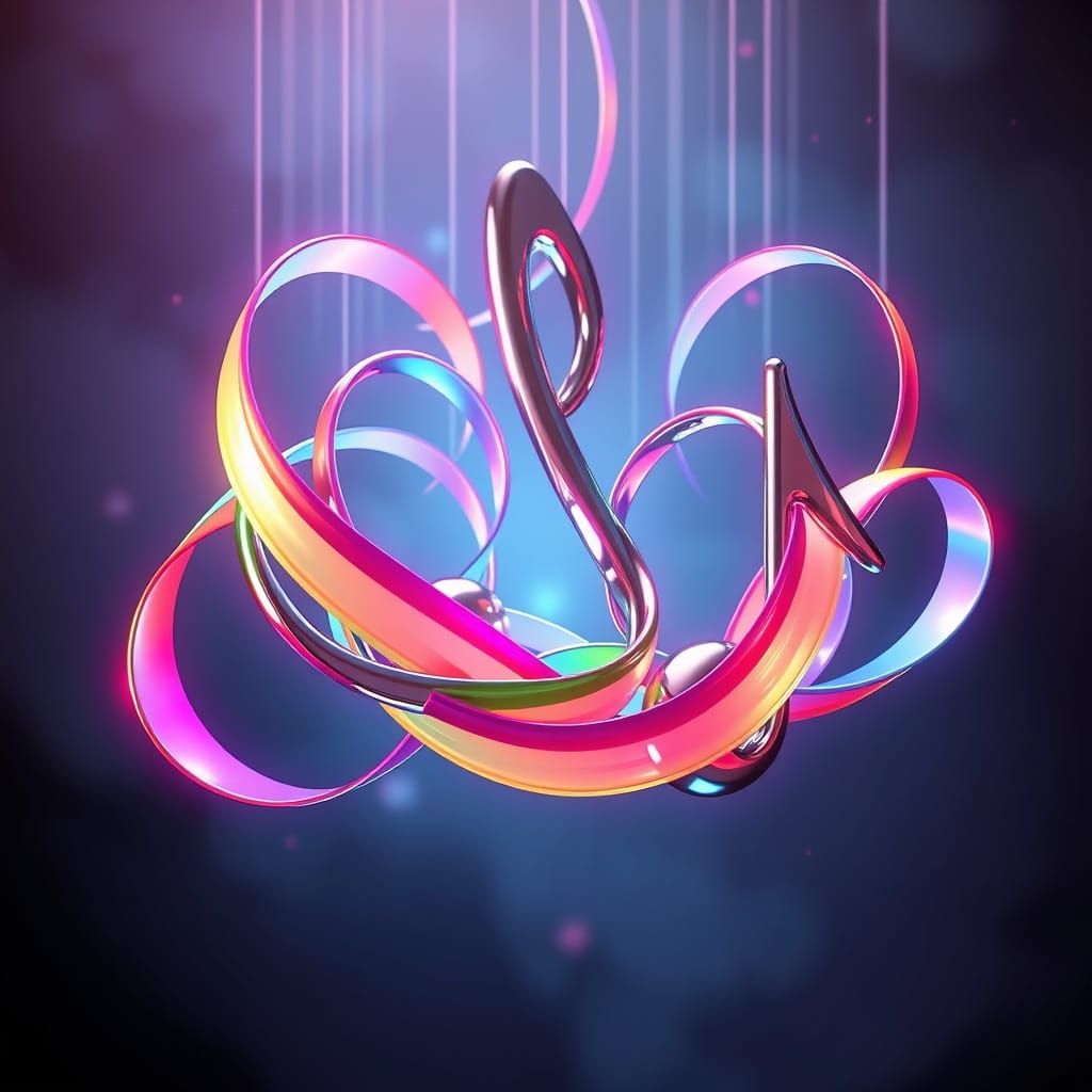 Surreal Harmony: Chrome Notes and Rainbow Ribbons in Dreamy ...