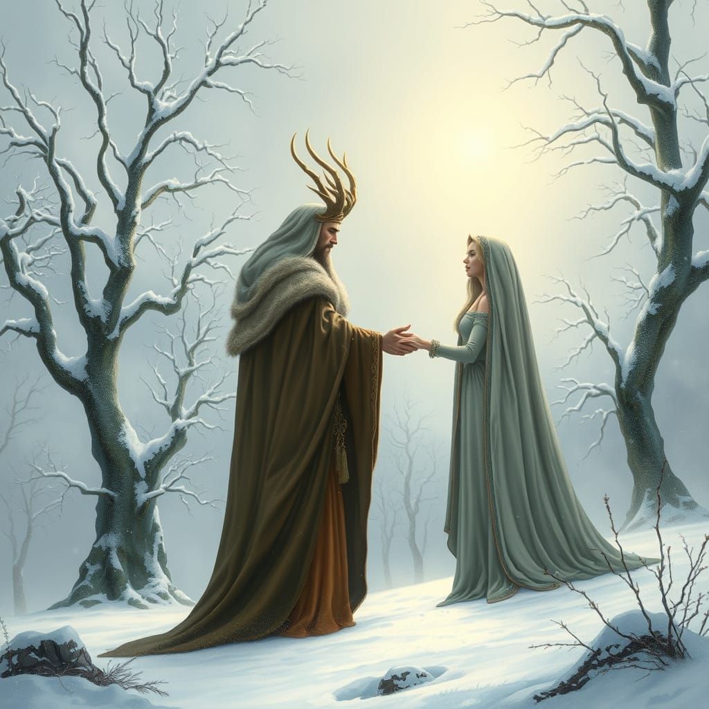 Norse God Meets Giantess in Snowy Forest