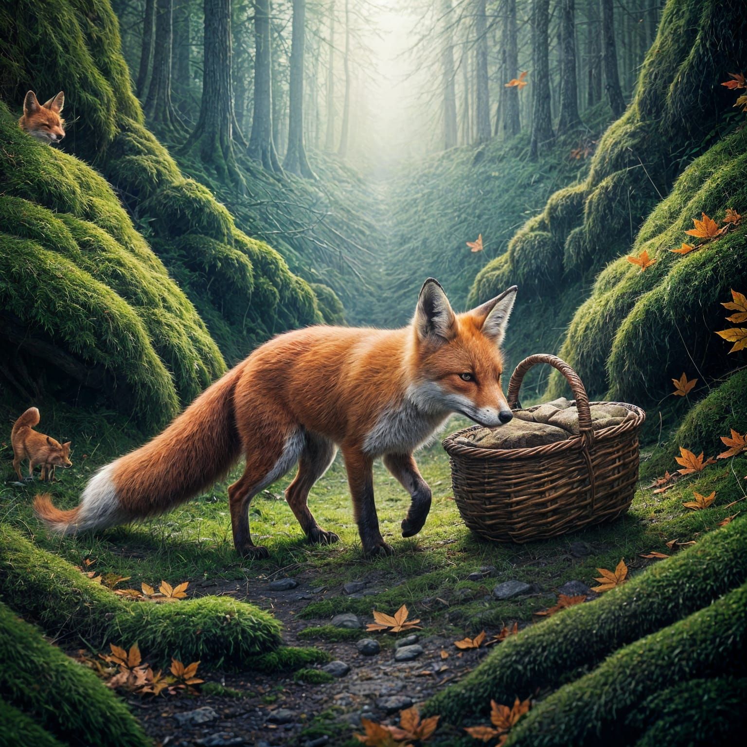 Kaleidoscopic Fox Journey Through a Detailed Forest