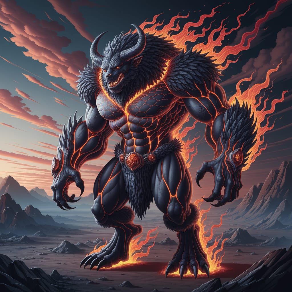 Epic Fire Beast Emerges from Scorched Landscape