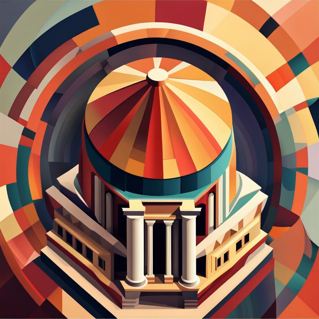Pantheon Cupola in Cubist Geometric Style