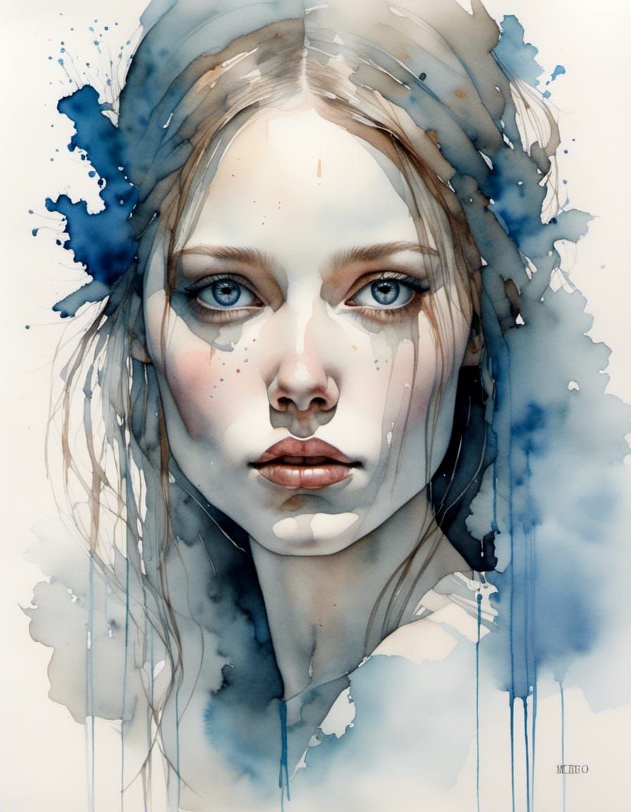 Beautiful Woman: Watercolor Portrait in Contemporary Style