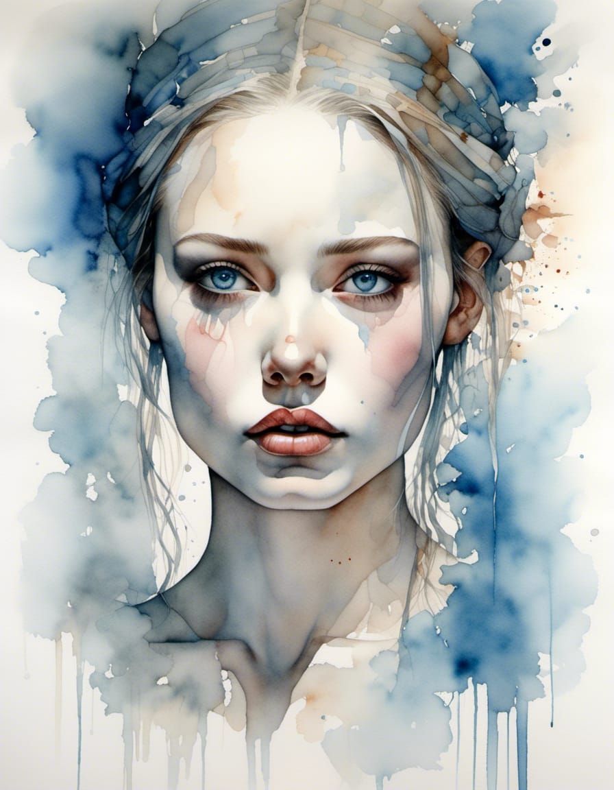 Watercolor Portrait of a Beautiful Woman