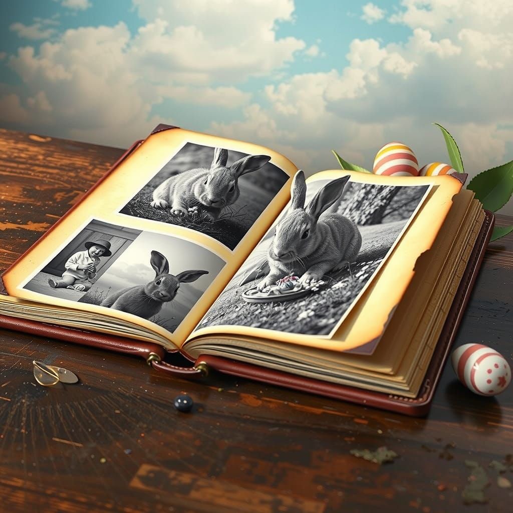 Vintage Photo Album Unfolds Whimsical Easter Scene in Dreaml...