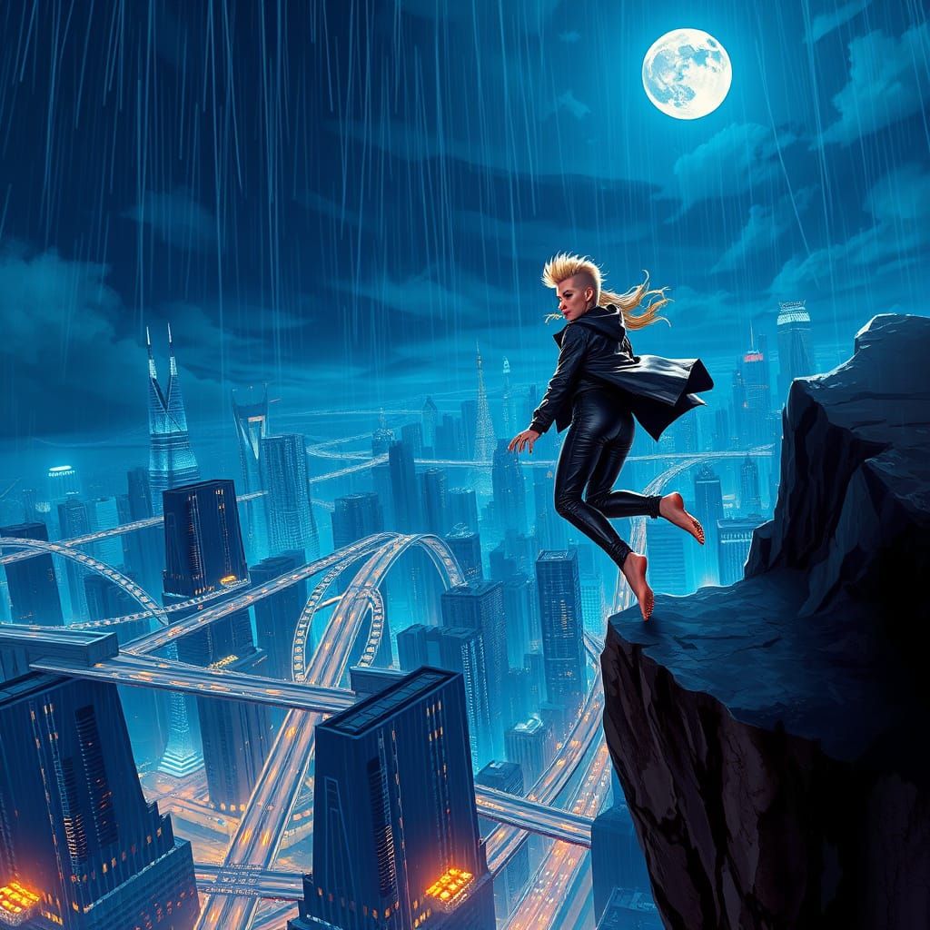 Ethereal Warrior in Neon Dreamscape