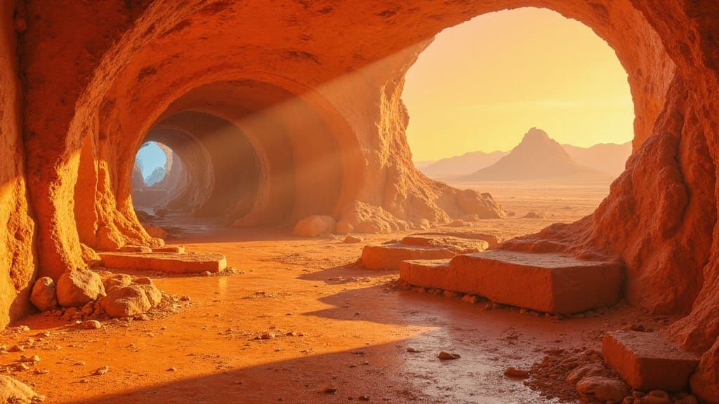 Vibrant Orange Retro-Futurism Art