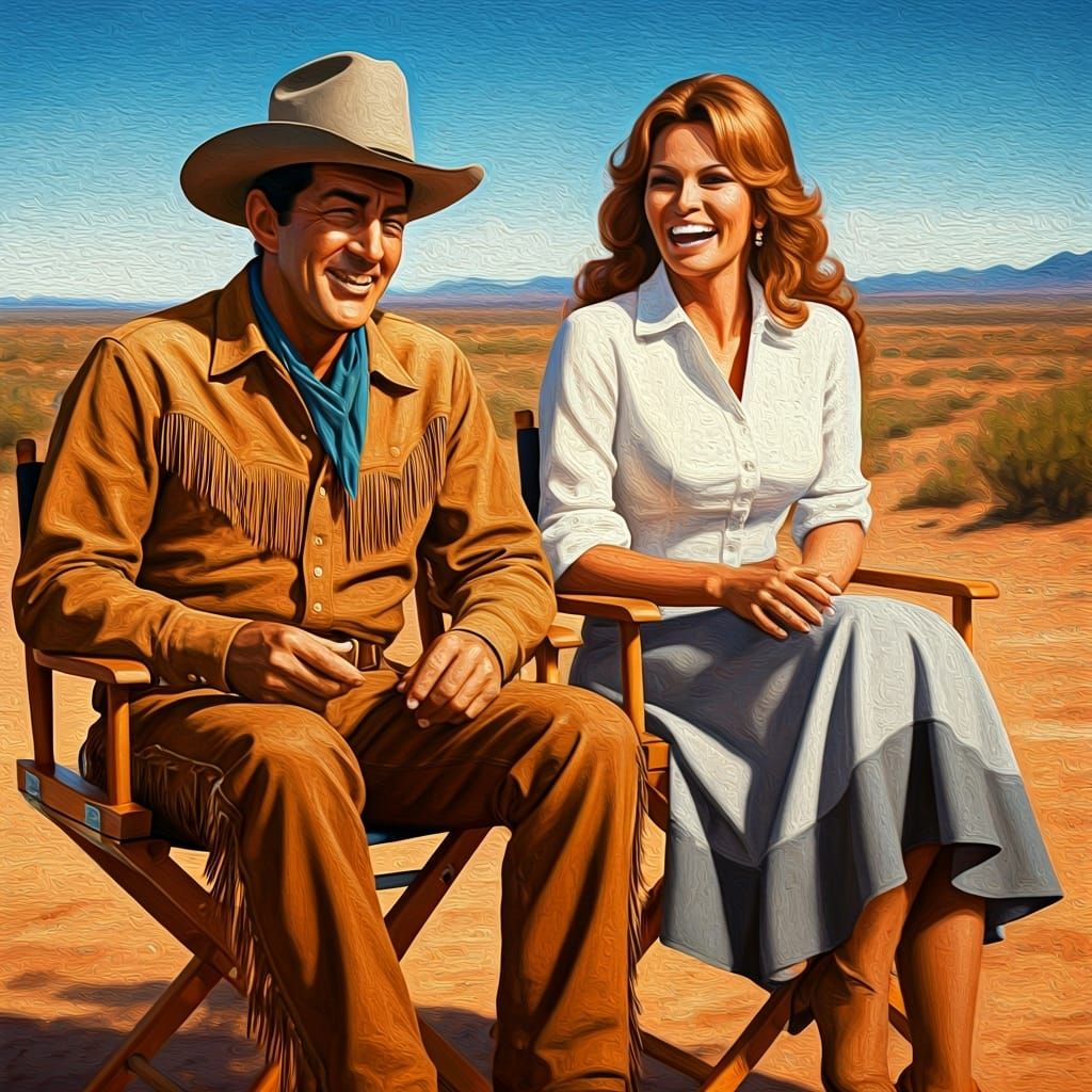 Dean Martin and Raquel Welch, Impressionistic Oil Painting
