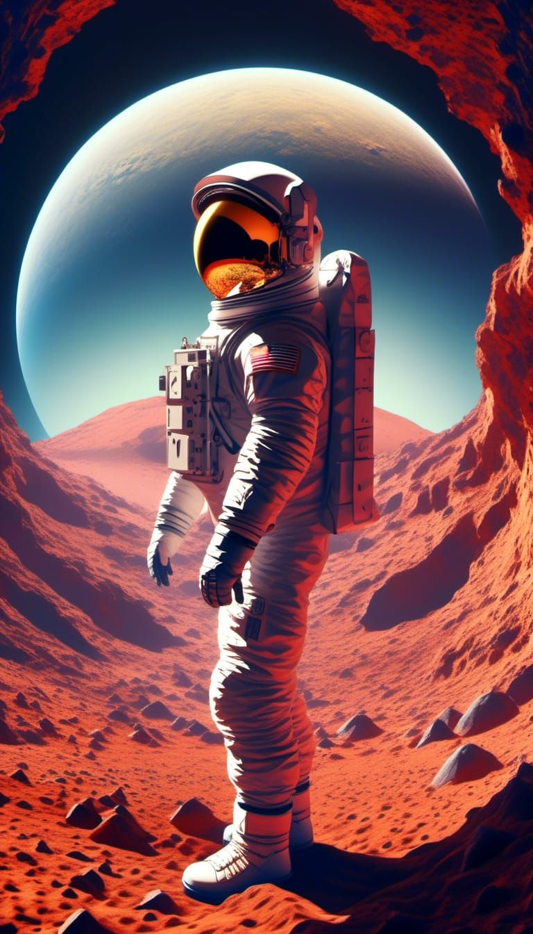 Astronaut's Lunar Encounter in Cyberpunk Style