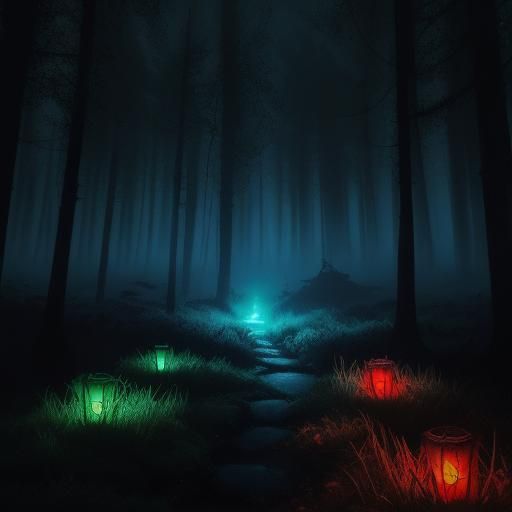 Mystical Witch in Eerie Forest: Surreal Oil Painting