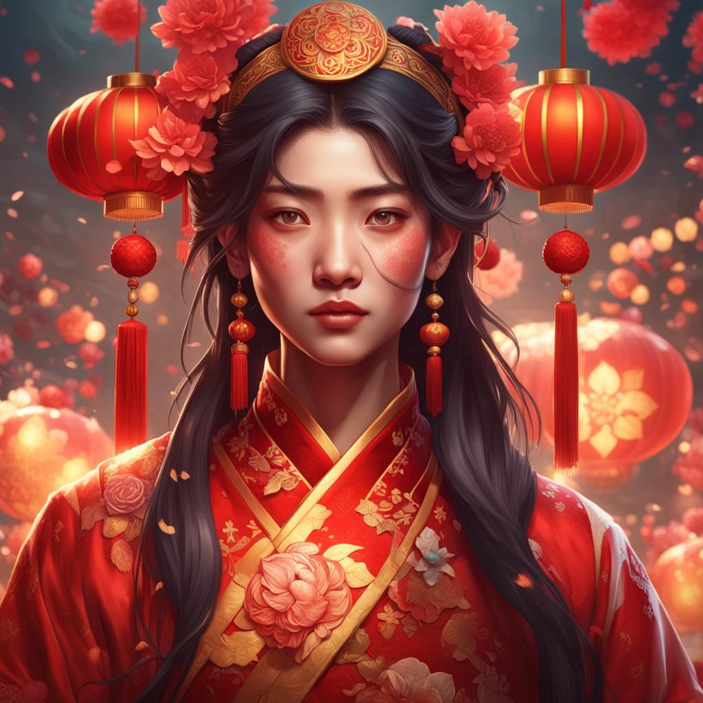 Chinese New Year Portrait in Hyperdetailed Style