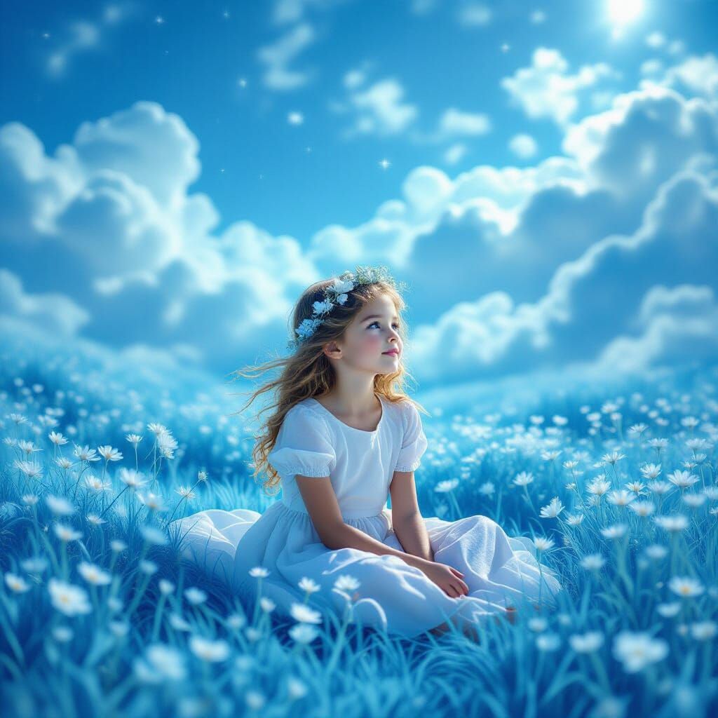 Young Dreamer in Azure Dreamscape