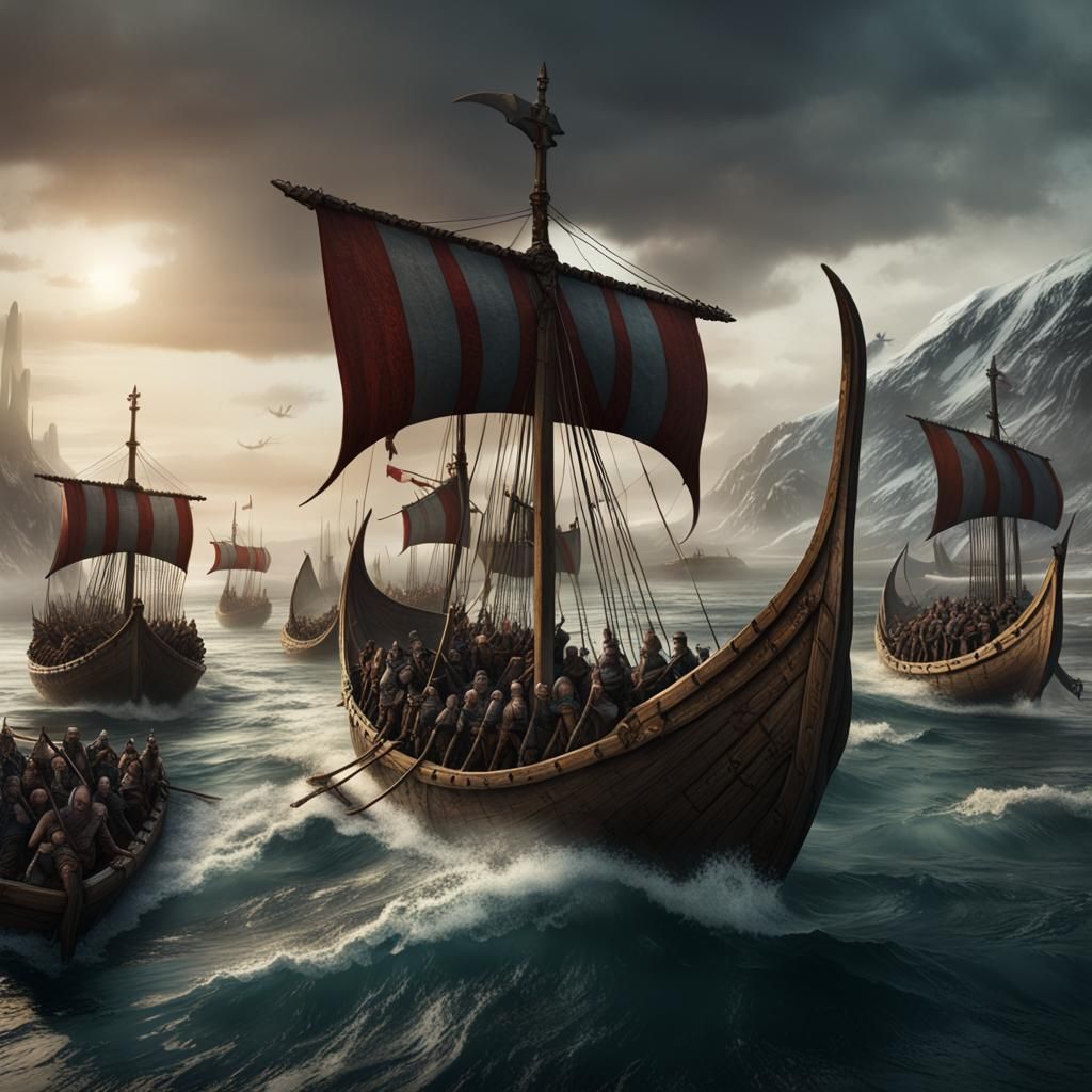 Vikings Arriving in Harbor: Detailed Matte Painting