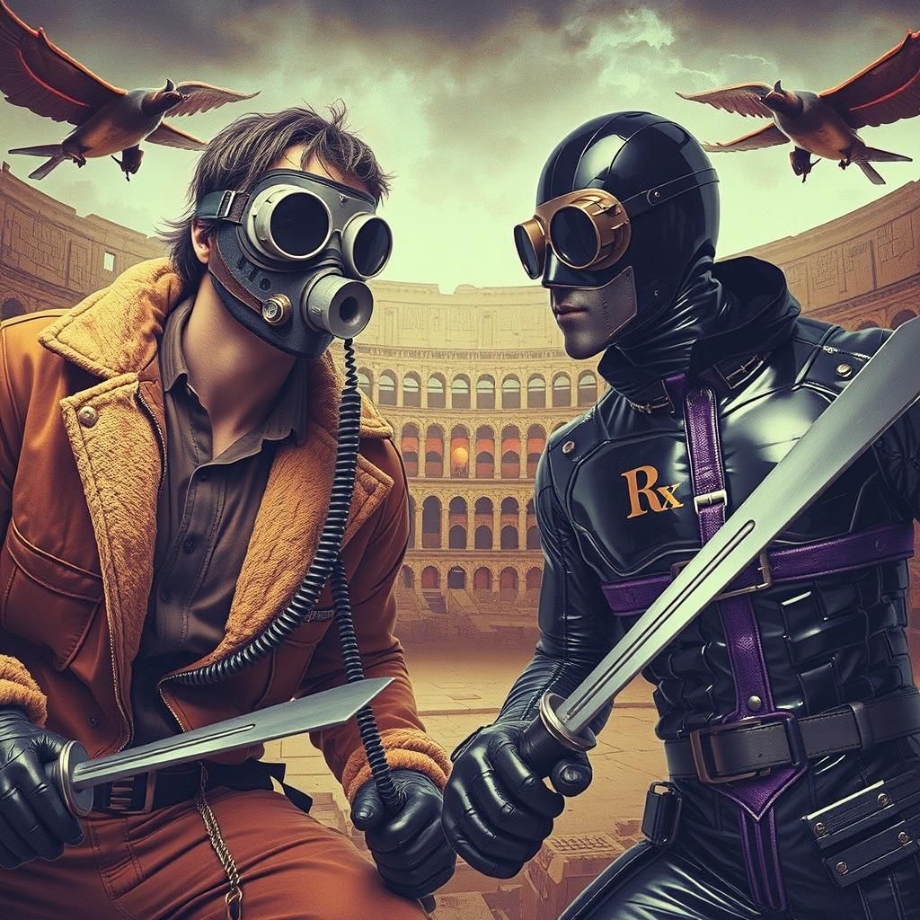 Masked Vigilantes Duel in Roman Coliseum, Vintage Photograph