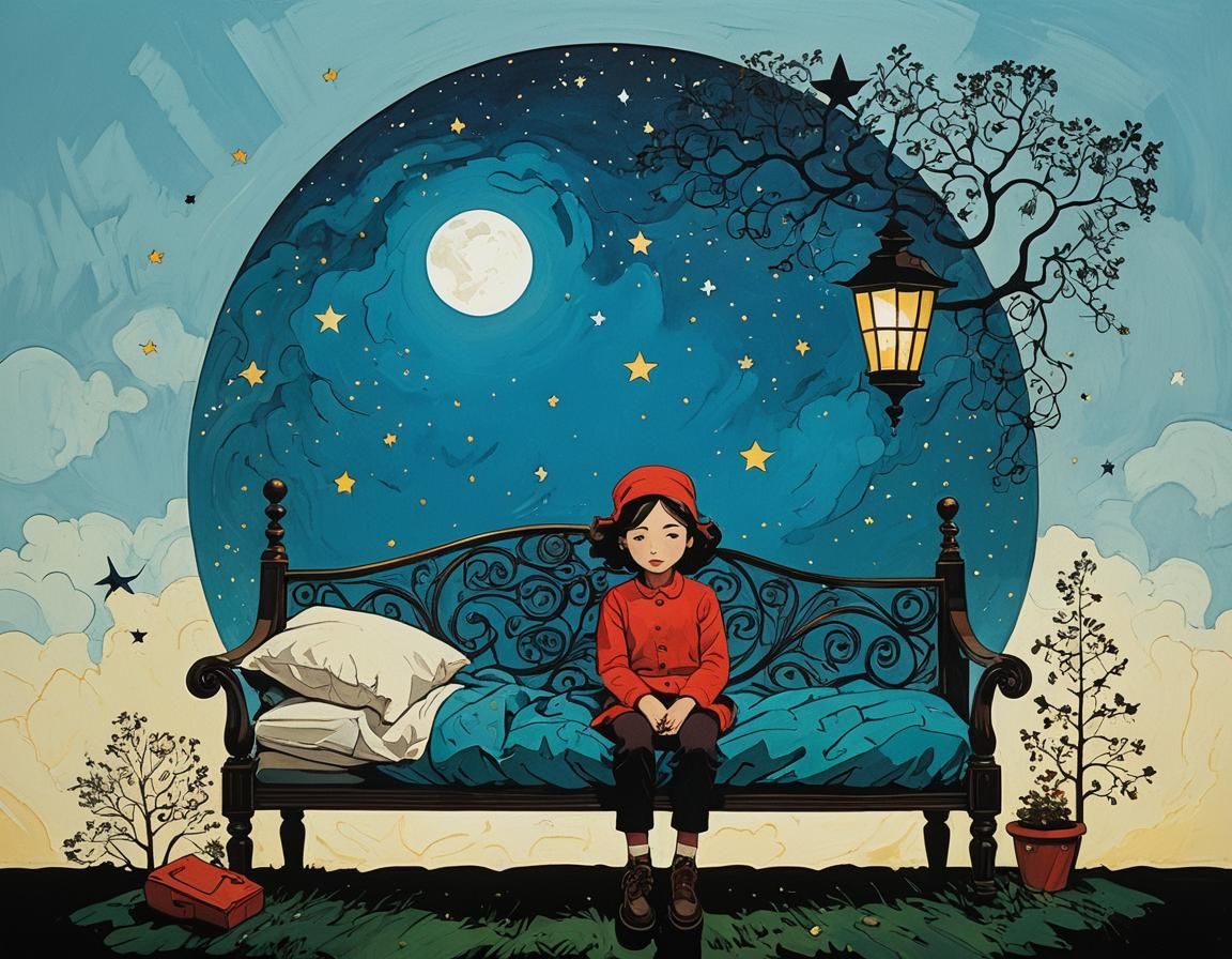 Whimsical Pop Art Girl Basks in Golden Summer Evening Light