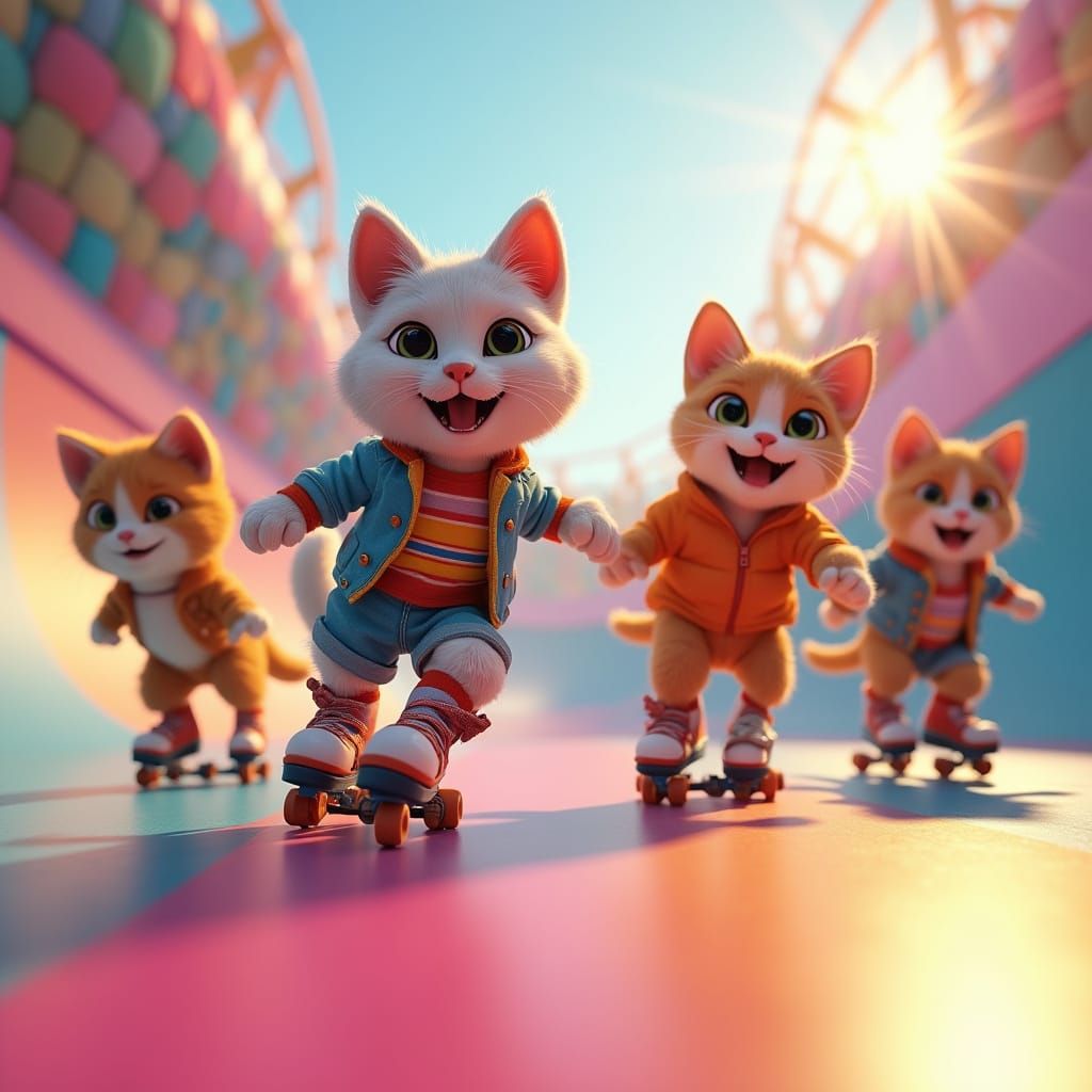 Cats and Dogs Skate in Pixar-Inspired 3D Art