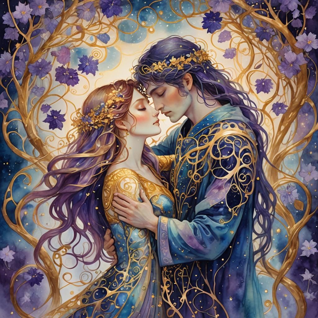 Soulmates Embrace in Celestial Fantasy Art