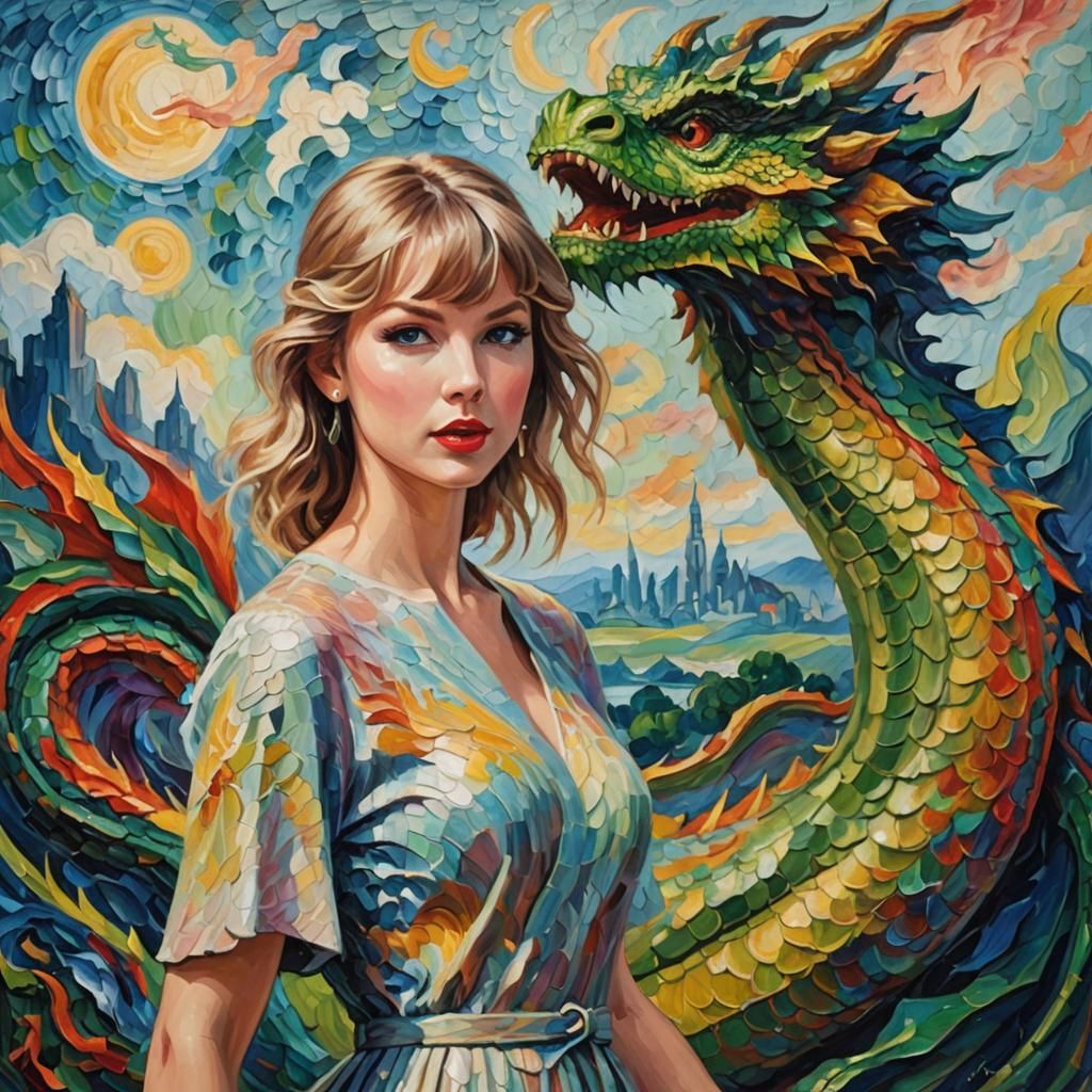 Taylor Swift Introduces a Dragon as Oil Painting