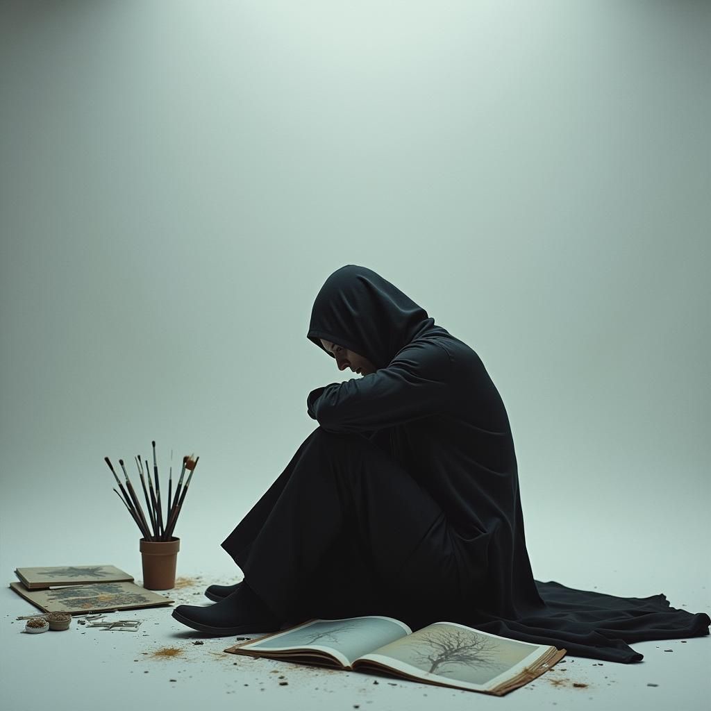 Contemplative Artist in a Cinematic Film Still