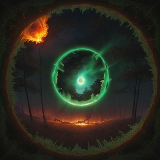 Fiery Portal Over a Forest at Night