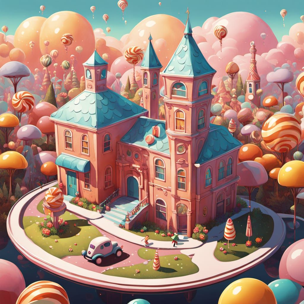 Vintage Whimsy Roomba Ad in a Fantasy Candy Utopia