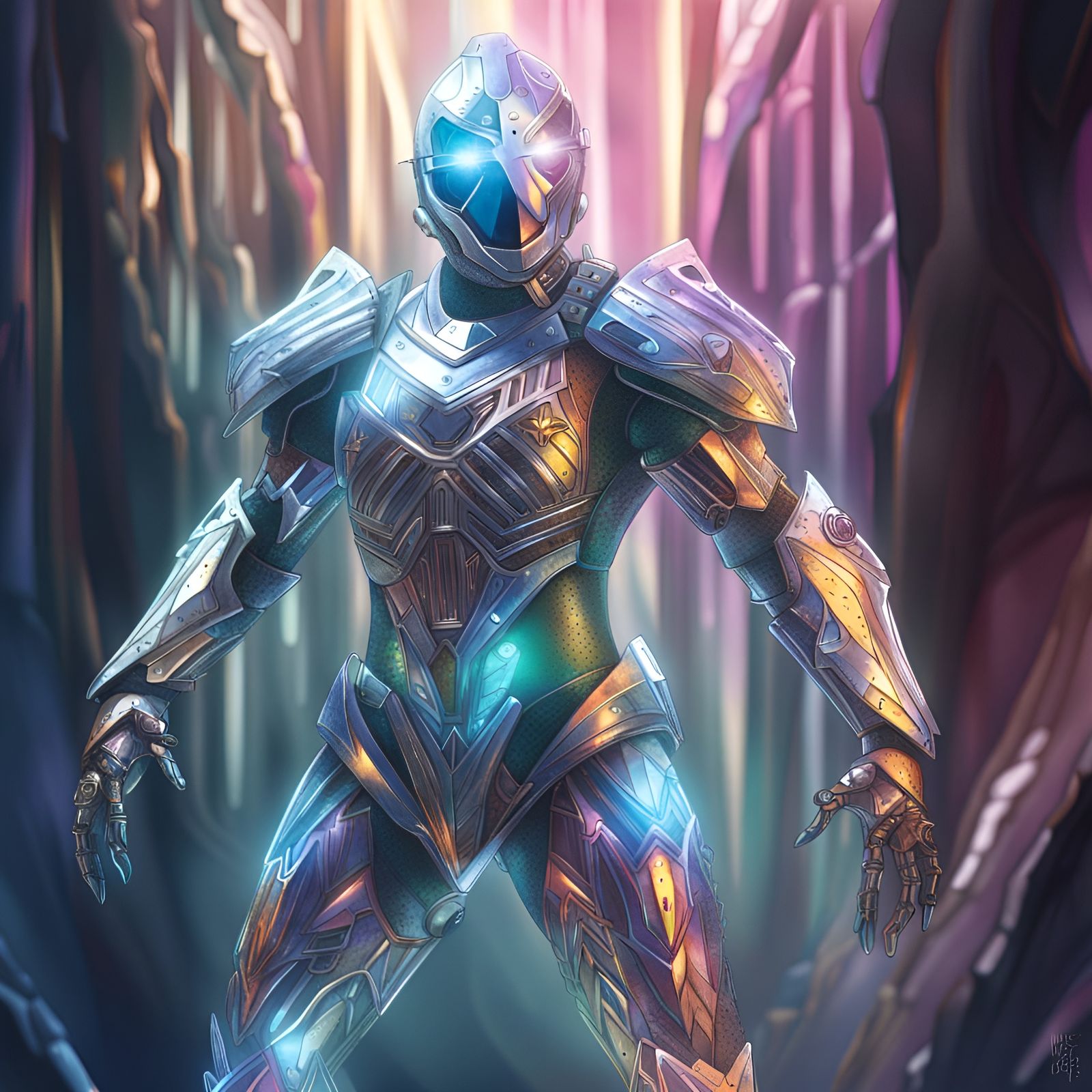 Sci-Fi Crystal Knight in Prism Cave