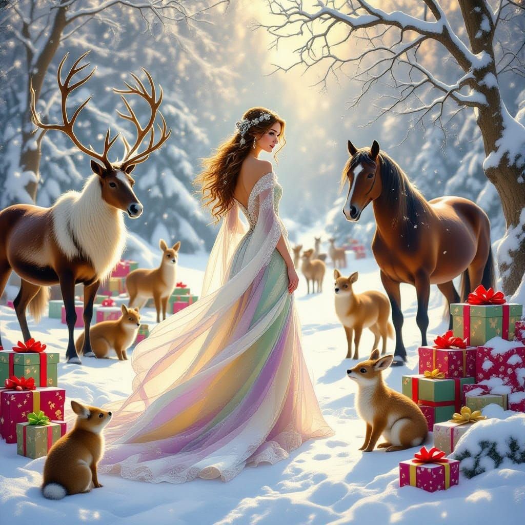 Ethereal Woman in Magical Winter Wonderland