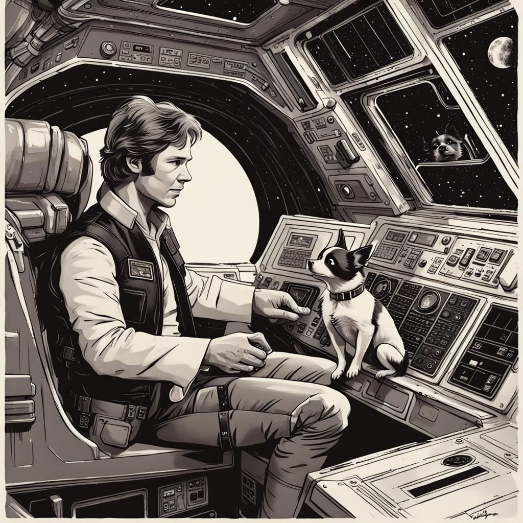 Han Solo and Chihuahua in Millennium Falcon