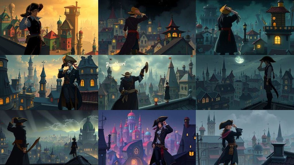 Anime Pirate on Rooftop in Moody Cityscape