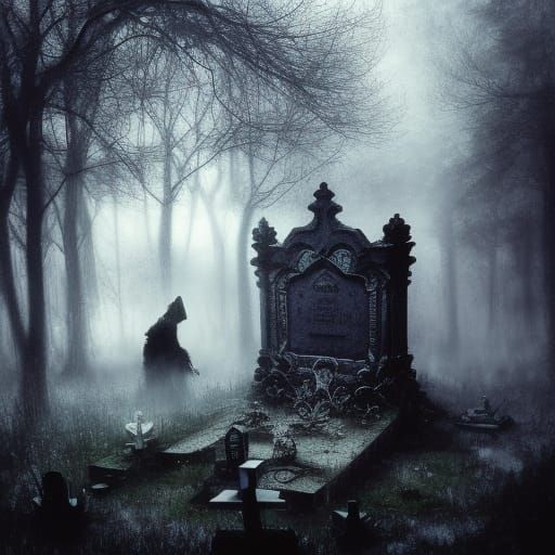 Knight's Despair: Ghostly Mist at Grave, Moody Digital Art