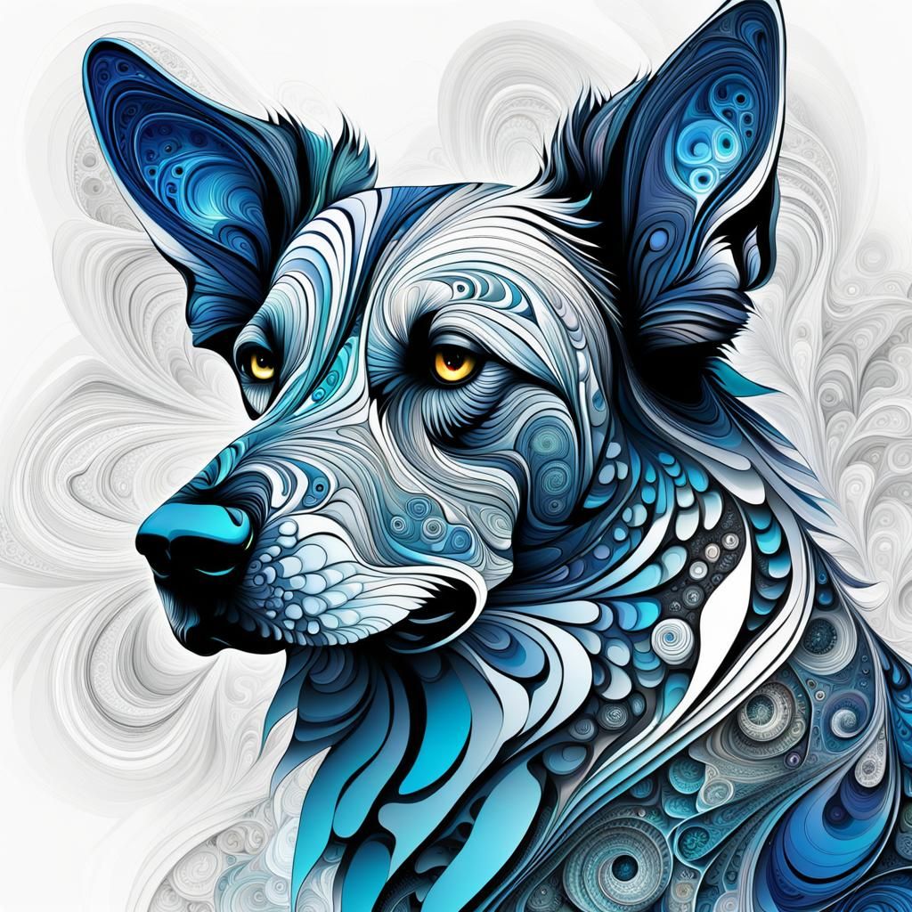 Fractal Visla Dog in Abstract Expressionism Style