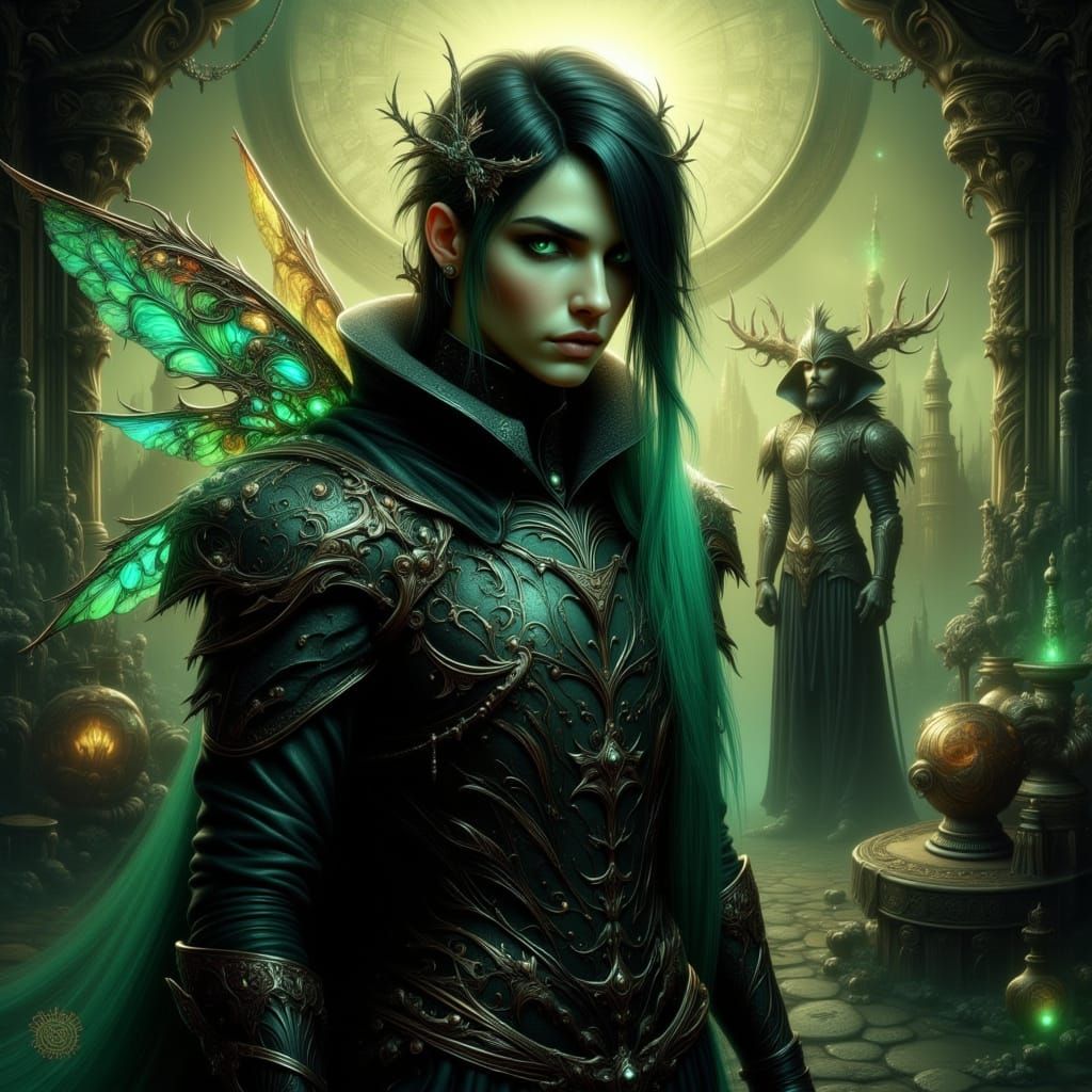 Dark Fae Warrior in Art Nouveau Punk Armor