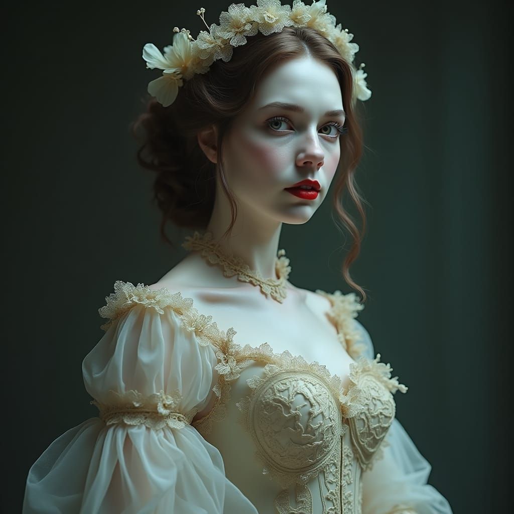 Ghostly Victorian Bride in Dreamlike Pop Surrealism