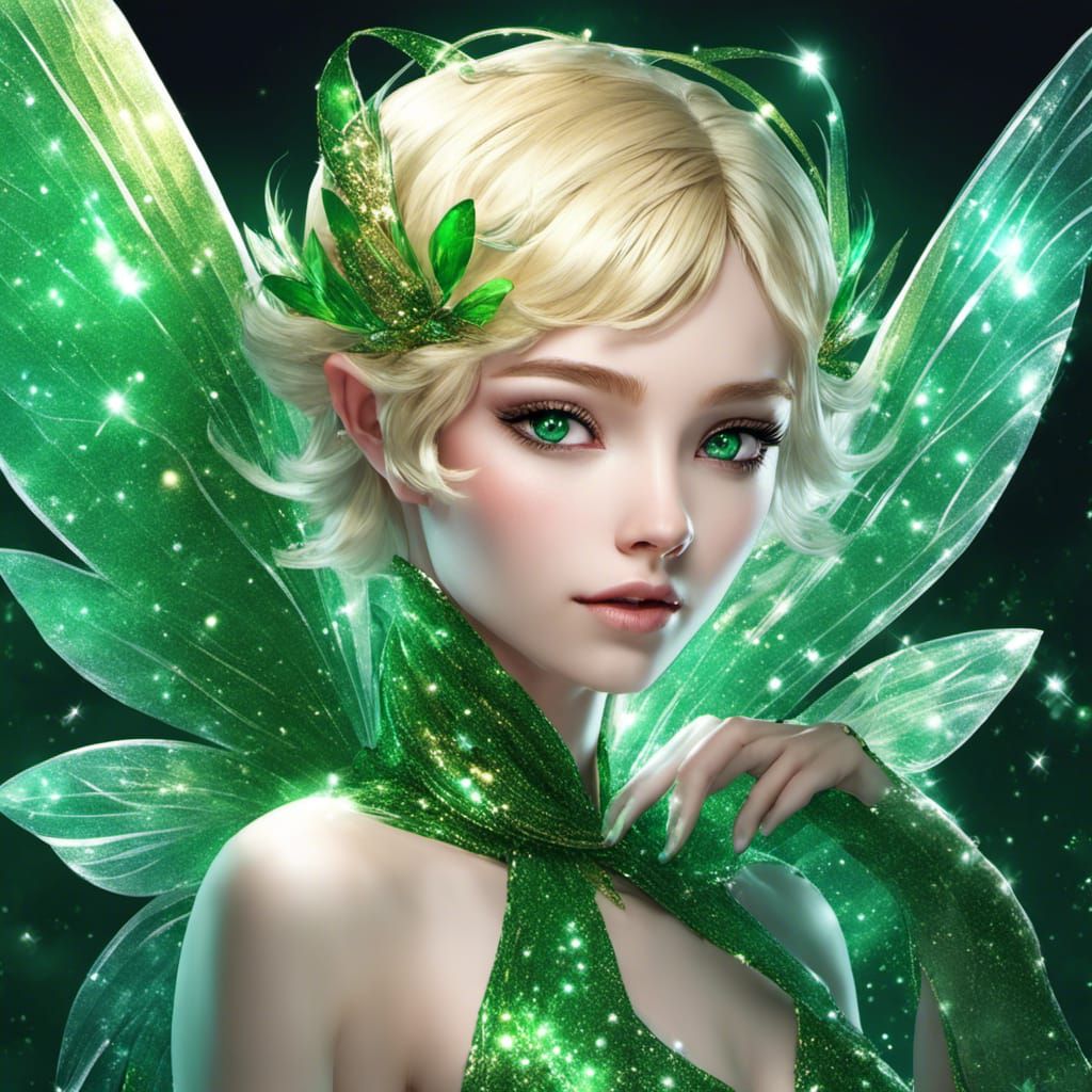 Beautiful Fairy Woman with Glittering Wings, Anime Style