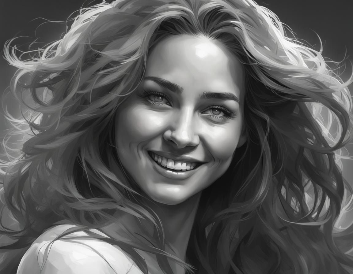 Monochrome Portrait of Smiling Woman in Art Nouveau Style