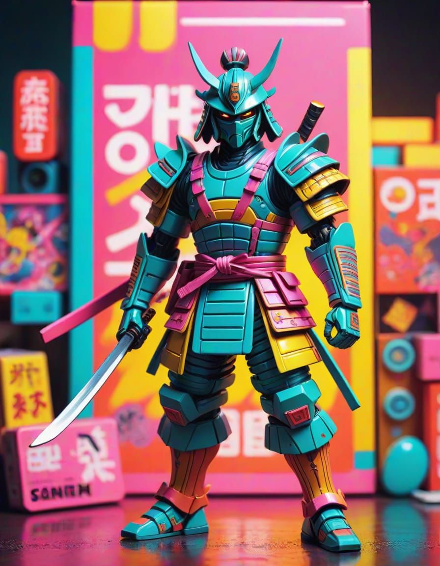 Anime Samurai Action Figure in Retro Toy Box