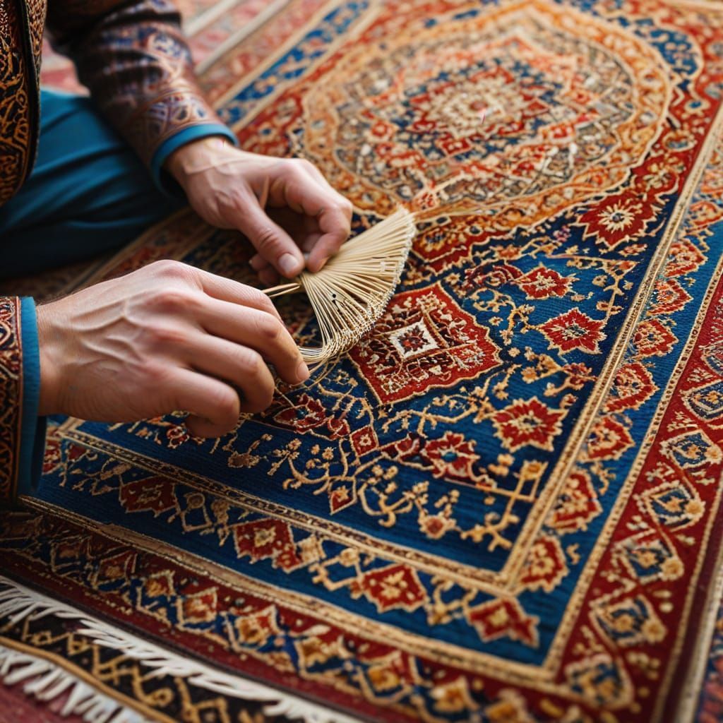 Ornate Persian Rug Weaver in Macro