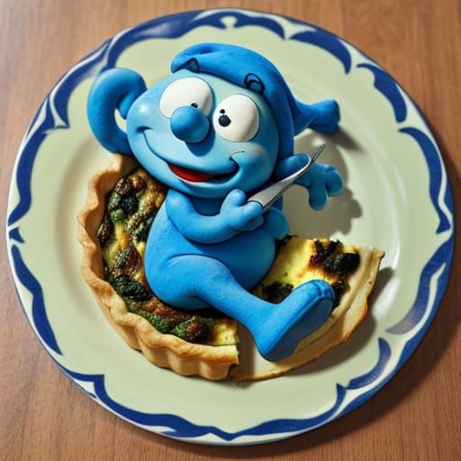 Smurf Enjoying Quiche in Whimsical Style