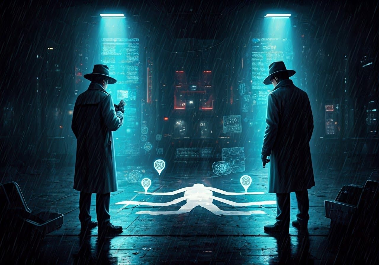 Cyberpunk Crime Scene Investigation in Dystopian City