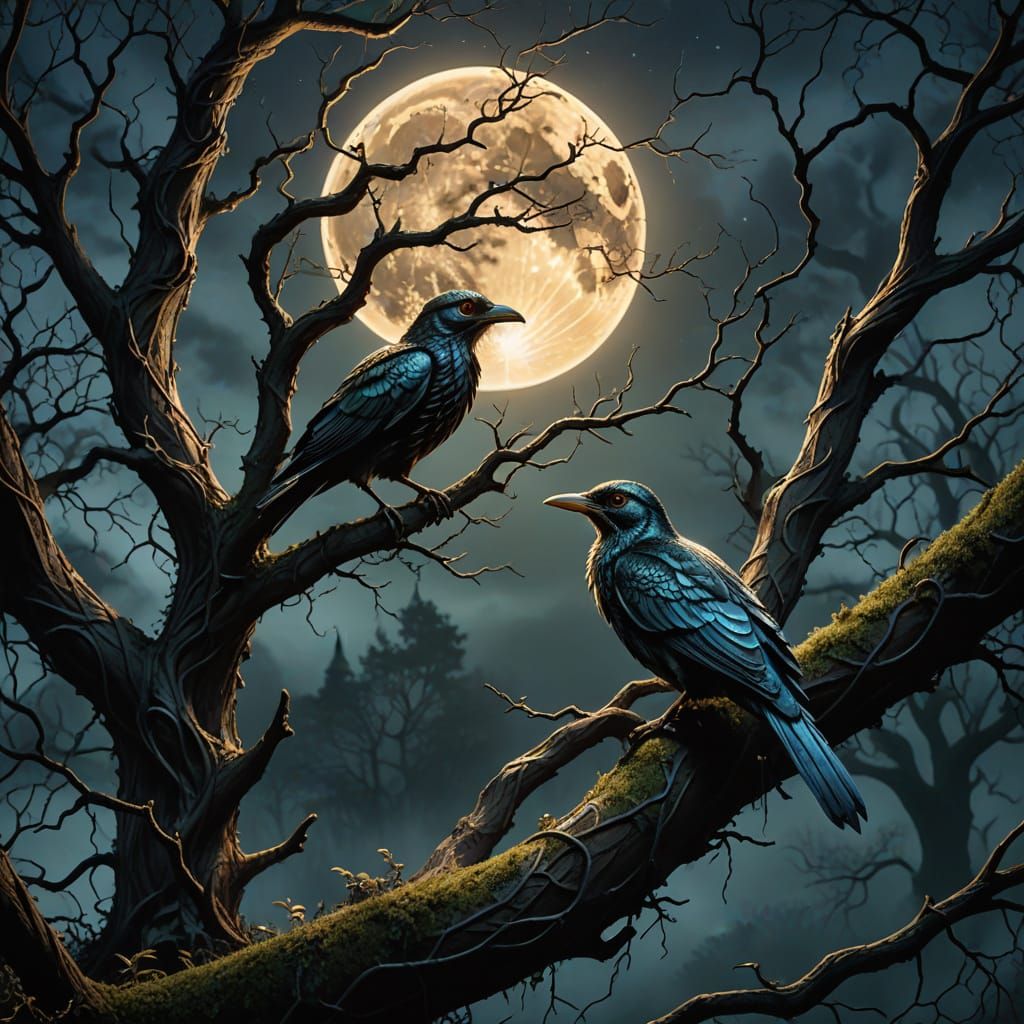 Mystical Forest Scene with Miracle Bird