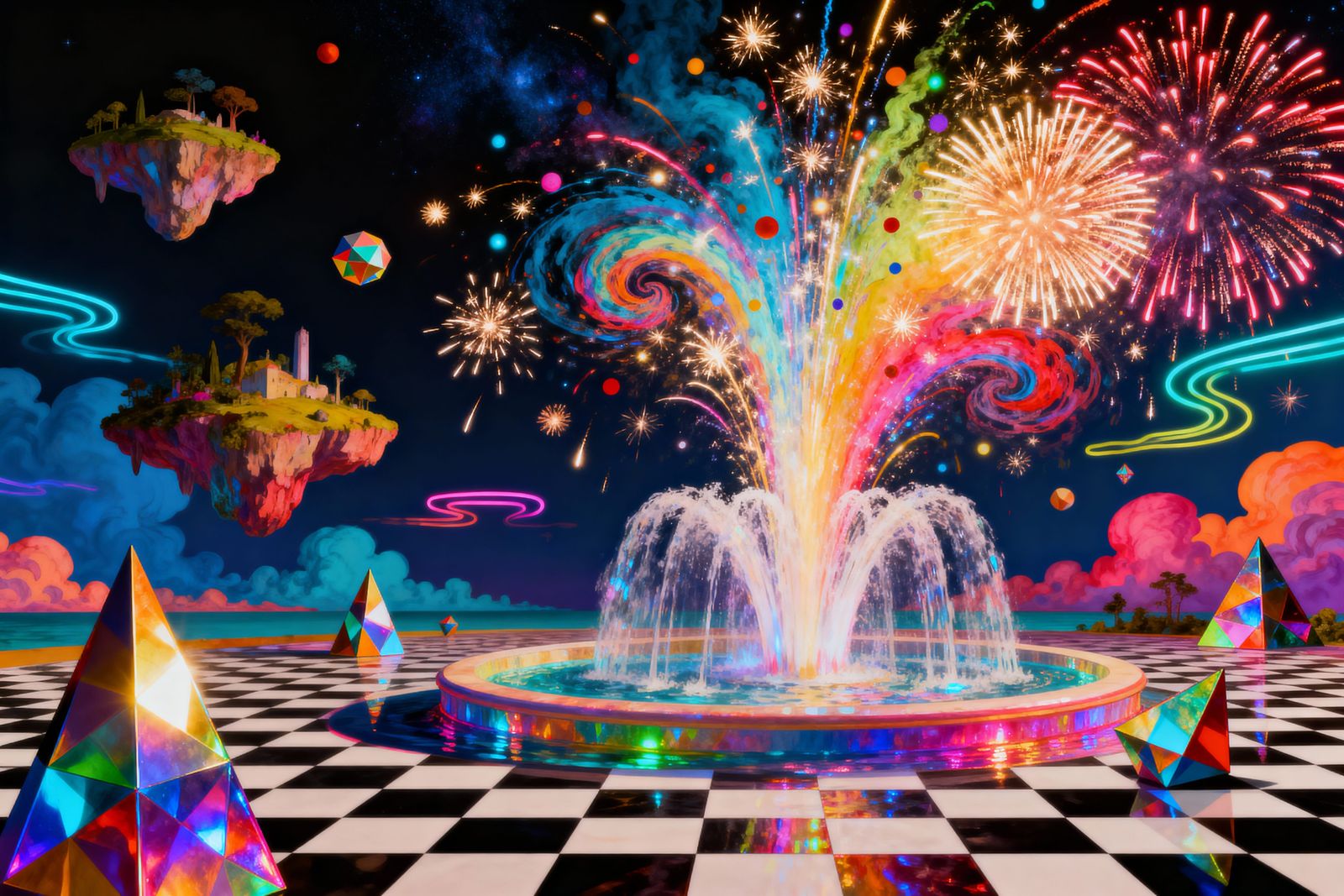 Cosmic Fountain of Delight in Primary Colors