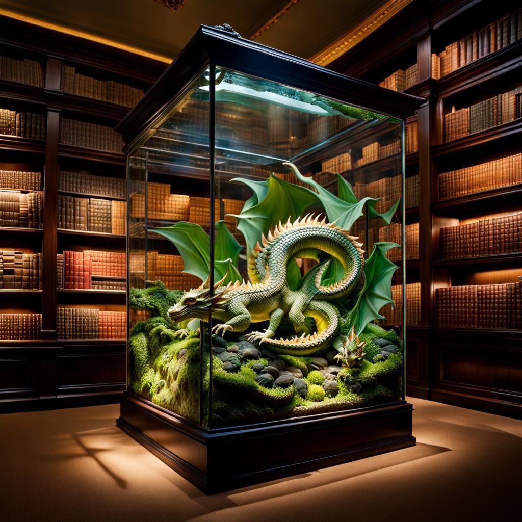 Whimsical Dragon Herpetarium Inside a Glass Cube