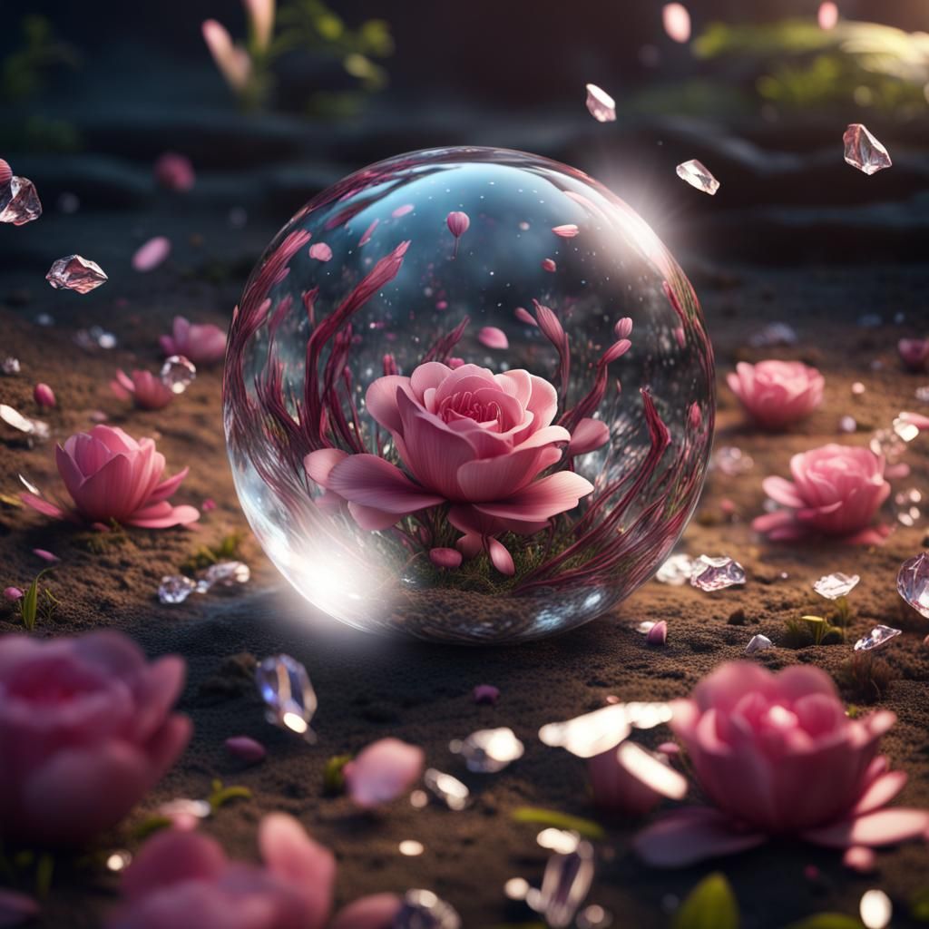 Shattered Crystal Ball with Flowers, Detailed Matte Painting