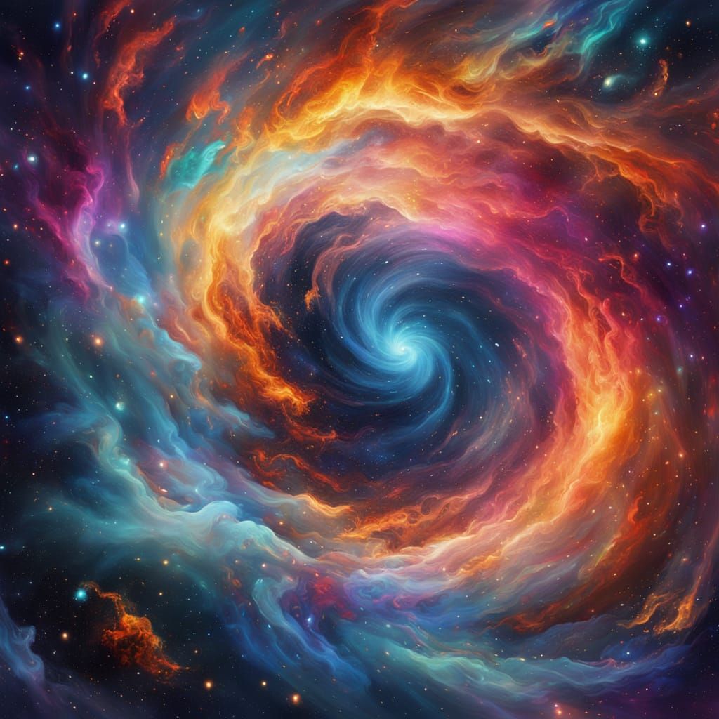 Ethereal Figure Emerges in Cosmic Oil Painting